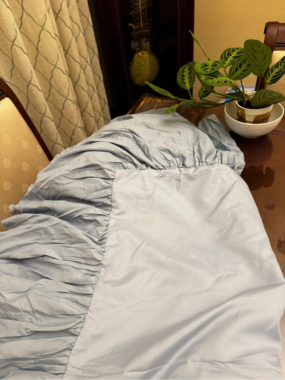 Elegant Light Blue Ruffled Tablecloth for Home Dining